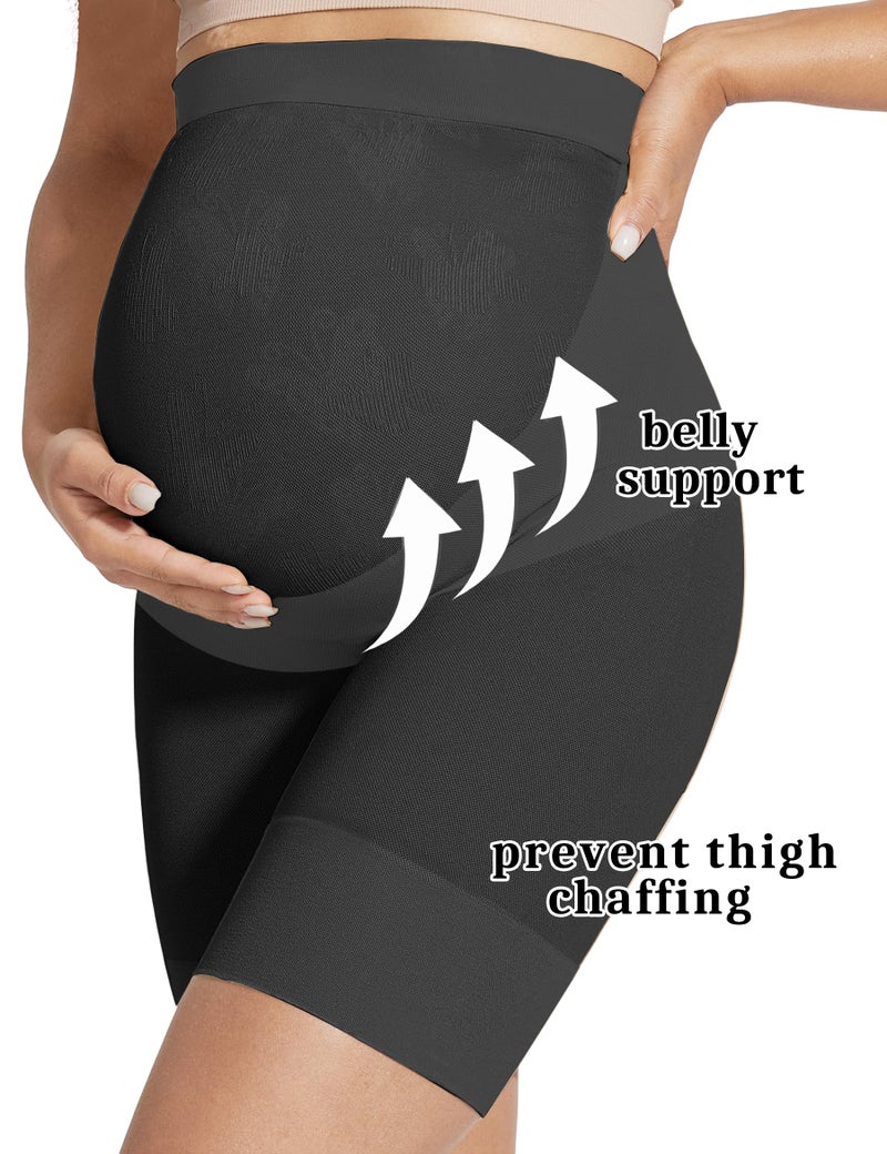 KIM S Maternity Shapewear Maternity Clothes Summer Baby Shower Dress Maternity Underwear Maternity Panties Maternity Shape Wear Pregnancy Must Haves Belly Band Shorts (Nude+Black L) - Image 3