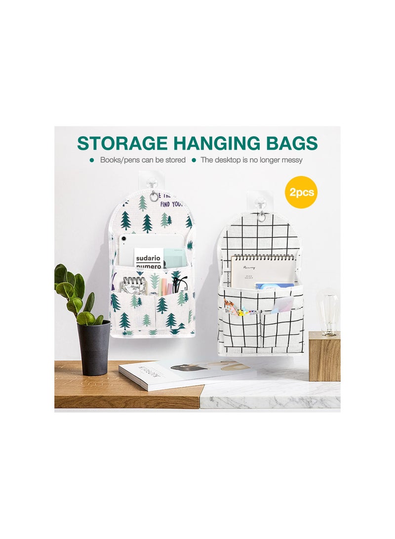 Zikra Wall Hanging Organizer Bag, with Pockets Fabric Storage Bag Basket Caddy Waterproof Over the Door Pouch Closet Shelves with Hook for Kitchen, Bedroom, Bathroom, Dormitory (White Plaid+Deer)( 2 Pack) - Image 5