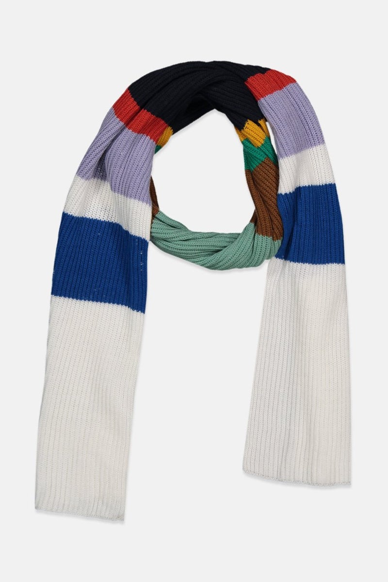 Tchibo Women Knitted Scarf, White and Navy and Brown and Green  - Image 1