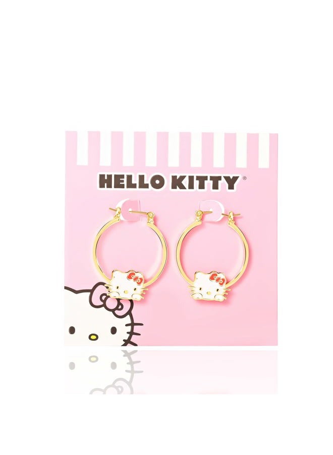 SALLY ROSE Hello Kitty Womens Hoop Earrings - Plated Yellow Gold Hello Kitty Earrings - Hello Kitty Jewelry - Hello Kitty Accessories, Yellow Gold, No Gemstone - Image 5