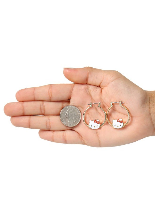 SALLY ROSE Hello Kitty Womens Hoop Earrings - Plated Yellow Gold Hello Kitty Earrings - Hello Kitty Jewelry - Hello Kitty Accessories, Yellow Gold, No Gemstone - Image 4