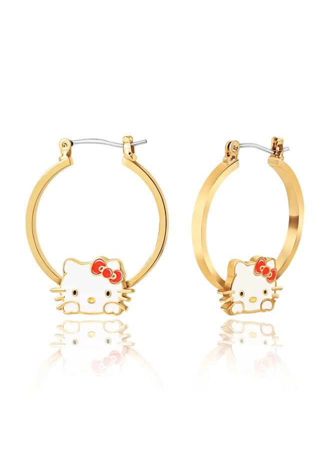 SALLY ROSE Hello Kitty Womens Hoop Earrings - Plated Yellow Gold Hello Kitty Earrings - Hello Kitty Jewelry - Hello Kitty Accessories, Yellow Gold, No Gemstone - Image 1