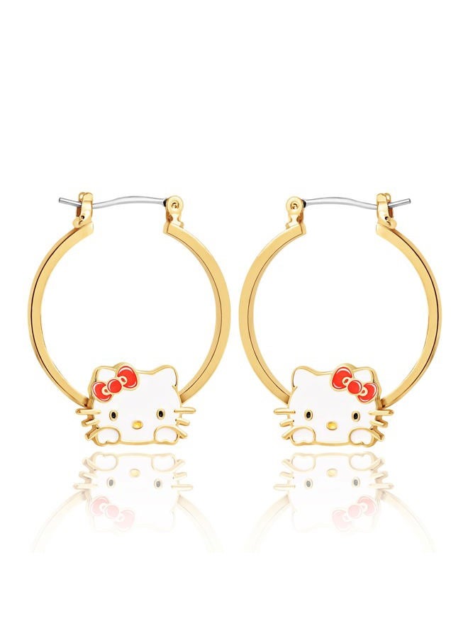 SALLY ROSE Hello Kitty Womens Hoop Earrings - Plated Yellow Gold Hello Kitty Earrings - Hello Kitty Jewelry - Hello Kitty Accessories, Yellow Gold, No Gemstone - Image 3