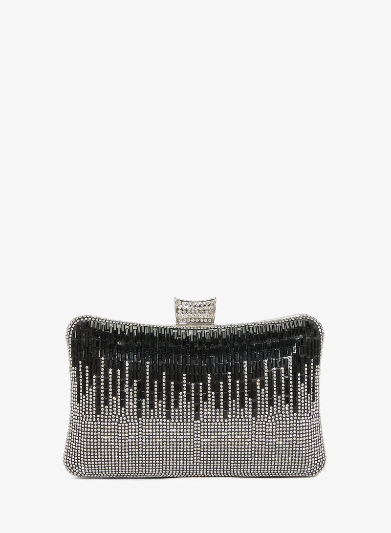 Khizana Silver Rhinestone Detailed Embellished Clutch