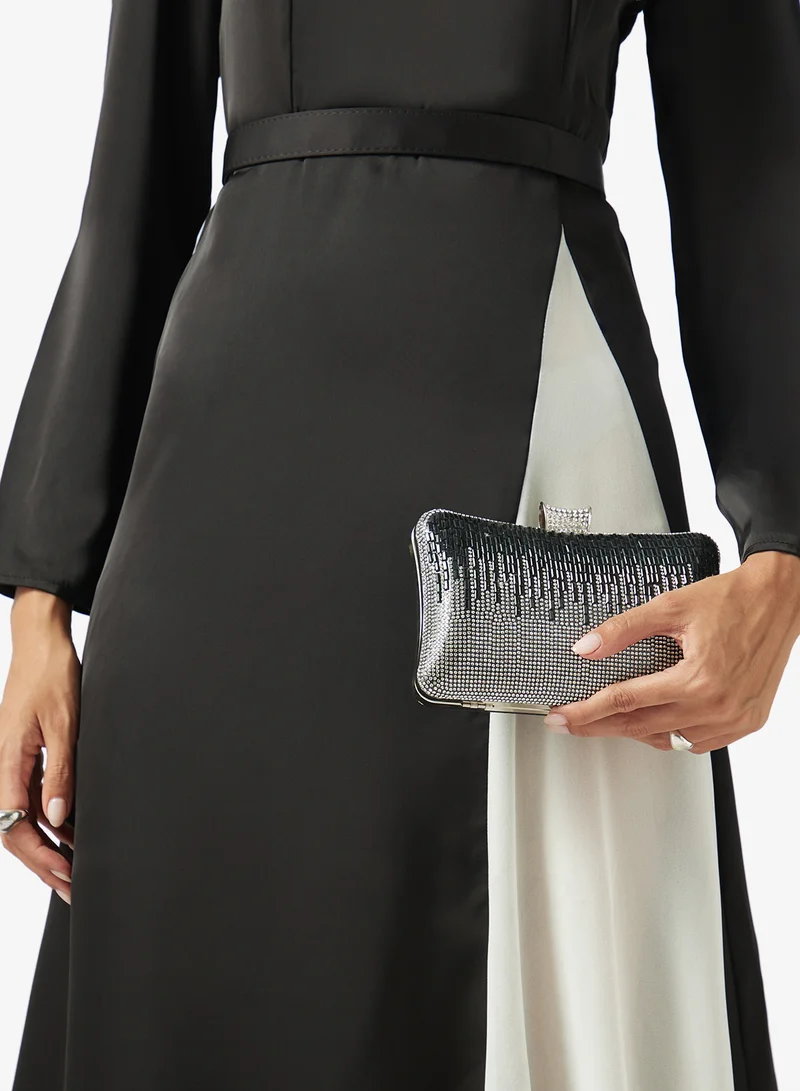 Khizana  Silver Rhinestone Detailed Embellished Clutch for Women | Best Price UAE