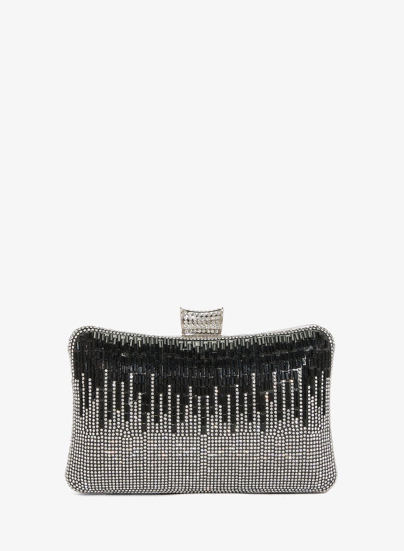 Khizana Silver Rhinestone Detailed Embellished Clutch - Image 2