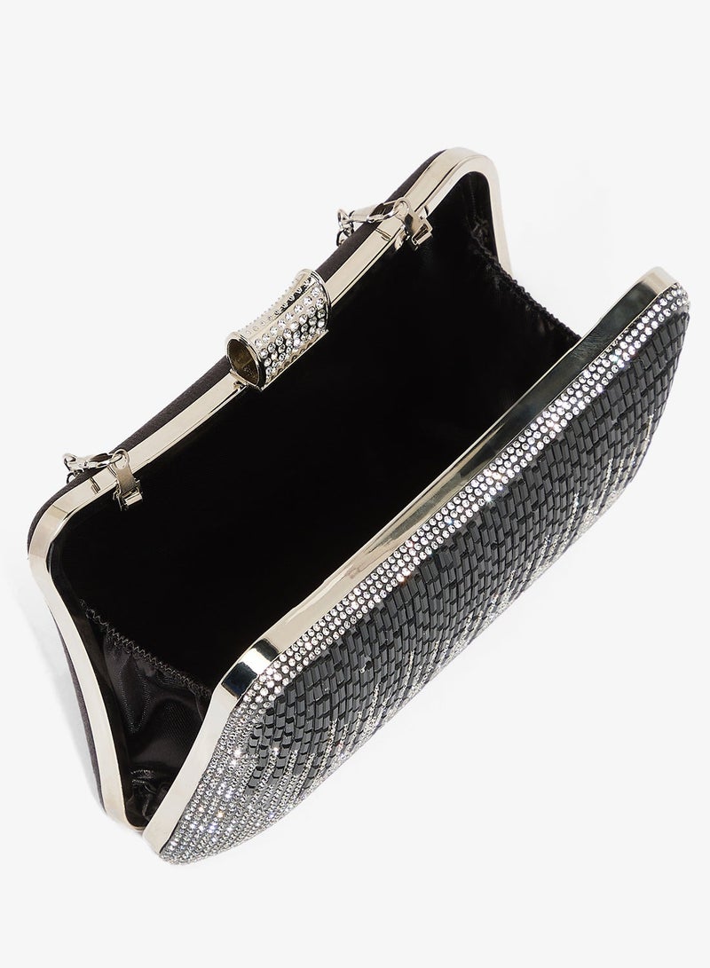 Khizana Silver Rhinestone Detailed Embellished Clutch - Image 5