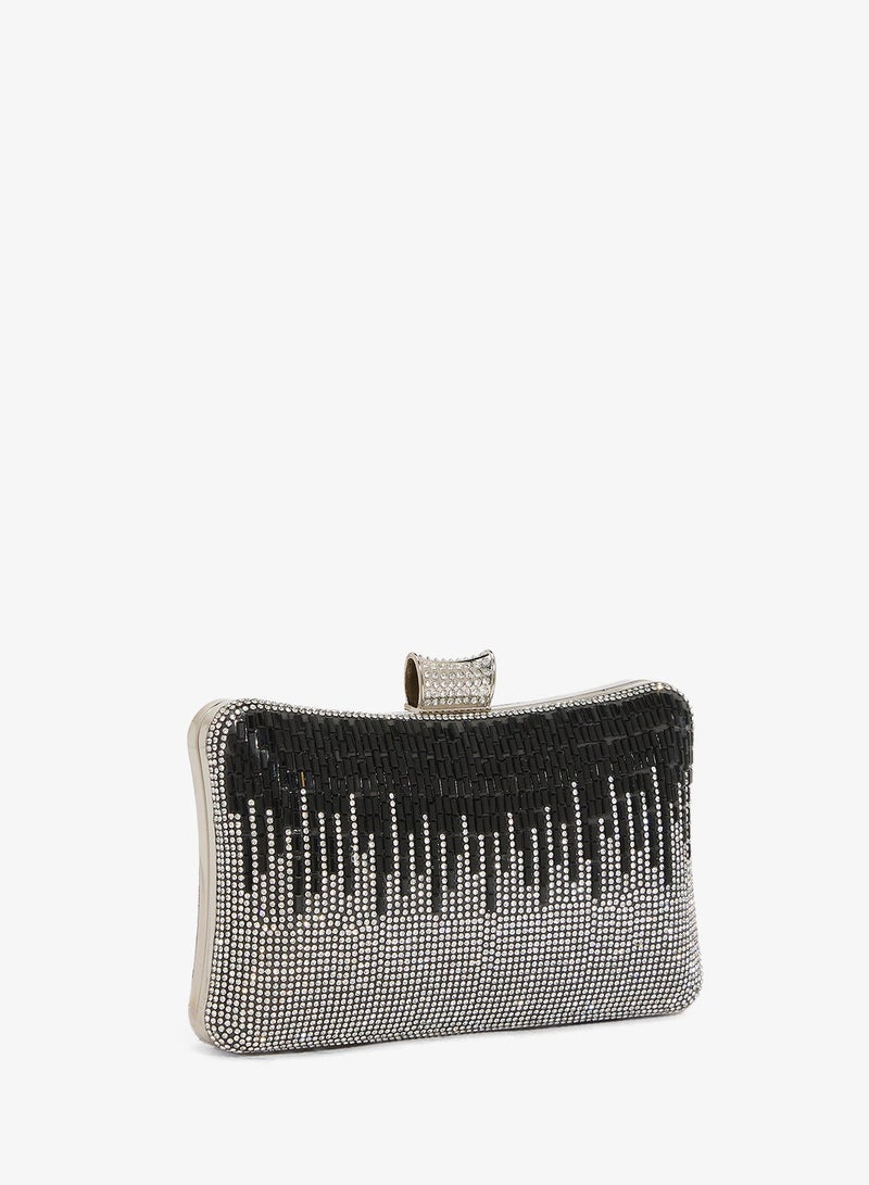 Khizana Silver Rhinestone Detailed Embellished Clutch - Image 4