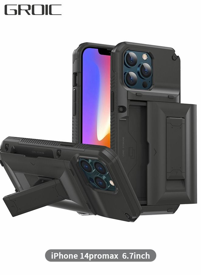 GROIC Designed for IPhone 14 Pro Max 6.7 Inch Case, Slider Wallet IPhone Case with Stand and 4 Cards Holder Back Cover, Full Body Shockproof Protection Hard Shell  - Image 1