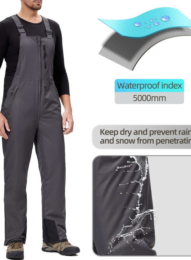 BenBoy Mens Snow Bibs Ski Pants Softshell Waterproof Insulated Ripstop Snowboarding Overalls Winter,HXK8018M-Grey1-XL - Image 4