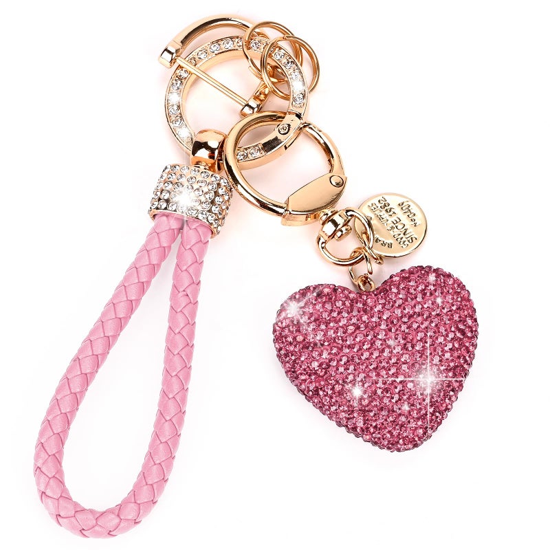 Prometheism Car Keychain for Women with Rhinestone Heart Shape Bling Girl Cute Keychain for Christmas,Personalized Gift (A-Pink) - Image 1