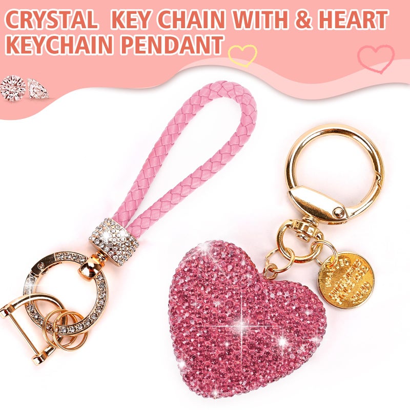 Prometheism Car Keychain for Women with Rhinestone Heart Shape Bling Girl Cute Keychain for Christmas,Personalized Gift (A-Pink) - Image 2