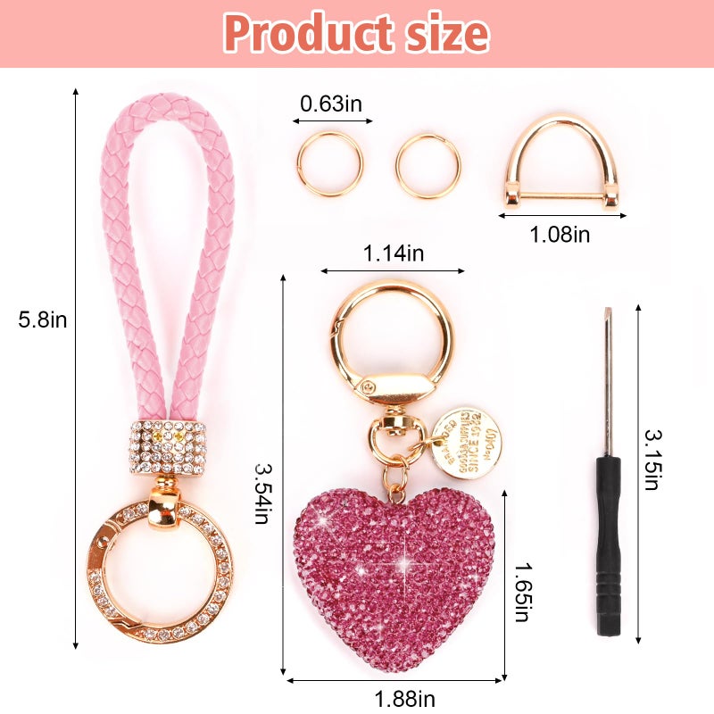 Prometheism Car Keychain for Women with Rhinestone Heart Shape Bling Girl Cute Keychain for Christmas,Personalized Gift (A-Pink) - Image 4