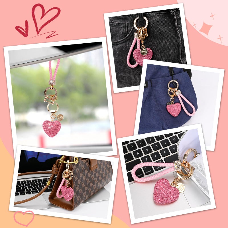 Prometheism Car Keychain for Women with Rhinestone Heart Shape Bling Girl Cute Keychain for Christmas,Personalized Gift (A-Pink) - Image 3