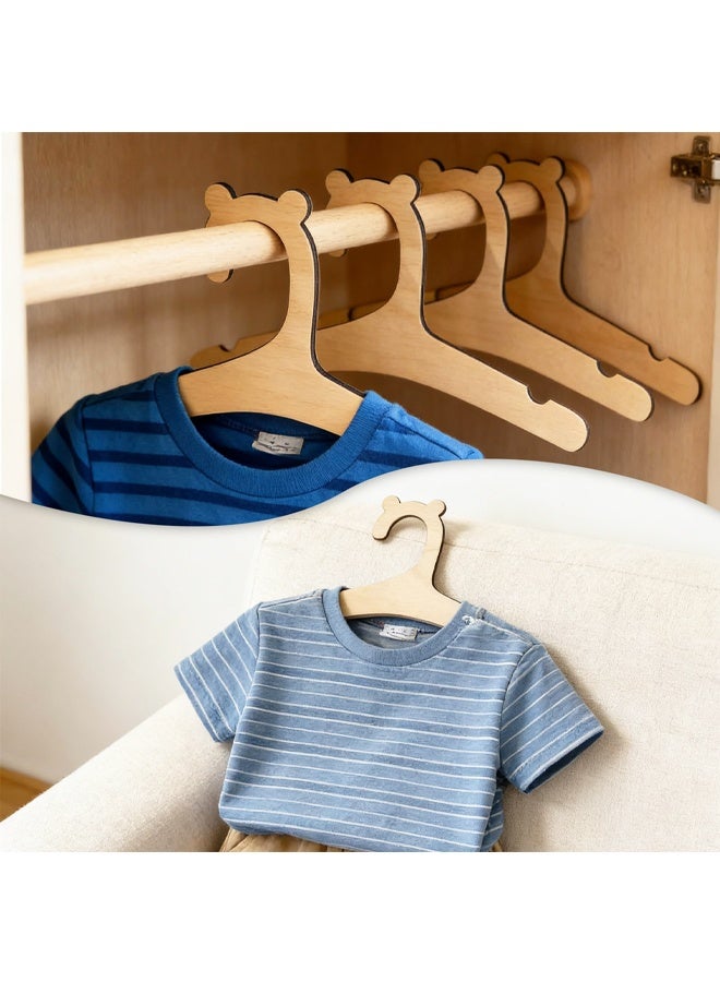 10Pcs Wooden Baby Hangers, Baby Clothes Hangers, Cute Babies Coat Hanger with Bear Ears Closet Organizer, Anti Slip Newborn Hanger for Kids' Coats, Suits, Pants and Jackets - Image 2
