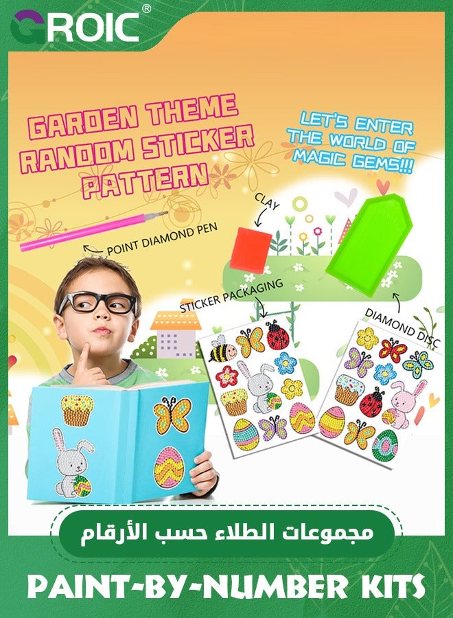 GROIC مجموعات ملصقات الرسم الماسي اللطيفة للأطفال، مجموعة فنون الحرف الماسية، مجموعات ملصقات الرسم الماسي DIY، ملصقات فنية كرتونية لطيفة لصنع الخرز للأطفال - Image 4