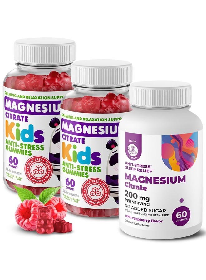 Dr. Moritz Sugar-Free Calm Magnesium Gummies for Kids and Adults - Kids Magnesium Gummies (180 Count (Pack of 3), Raspberry) - Image 1