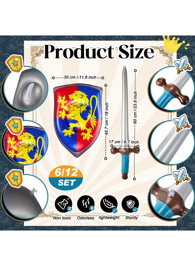 Poen 24 Pcs Inflatable Sword and Shield Knight Party Favors Set Blow up Medieval Sword Shield for Pirate Party Favors Decorations Cosplay Toys Accessories - Image 2