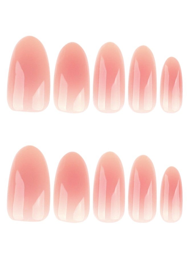 YoYoee 24Pes Short Oval Press on Nails - Nude False Nails Gradient Fake Nails Glossy Full Cover Nails Tips for Women - Image 3