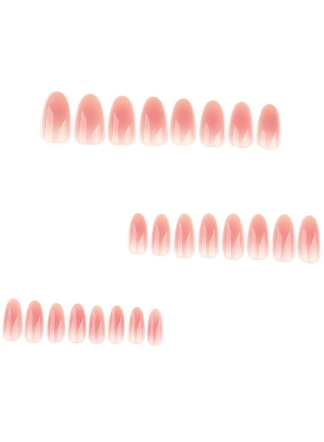 YoYoee 24Pes Short Oval Press on Nails - Nude False Nails Gradient Fake Nails Glossy Full Cover Nails Tips for Women - Image 2