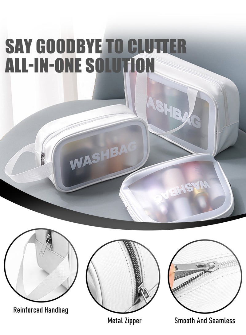 4 قطع حقائب مستحضرات تجميل شفافة حقائب مكياج محمولة مقاومة للماء منظم لحقائب السفر أبيض - Image 4