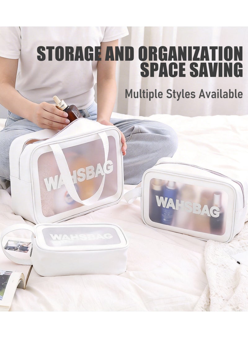 4 قطع حقائب مستحضرات تجميل شفافة حقائب مكياج محمولة مقاومة للماء منظم لحقائب السفر أبيض - Image 3