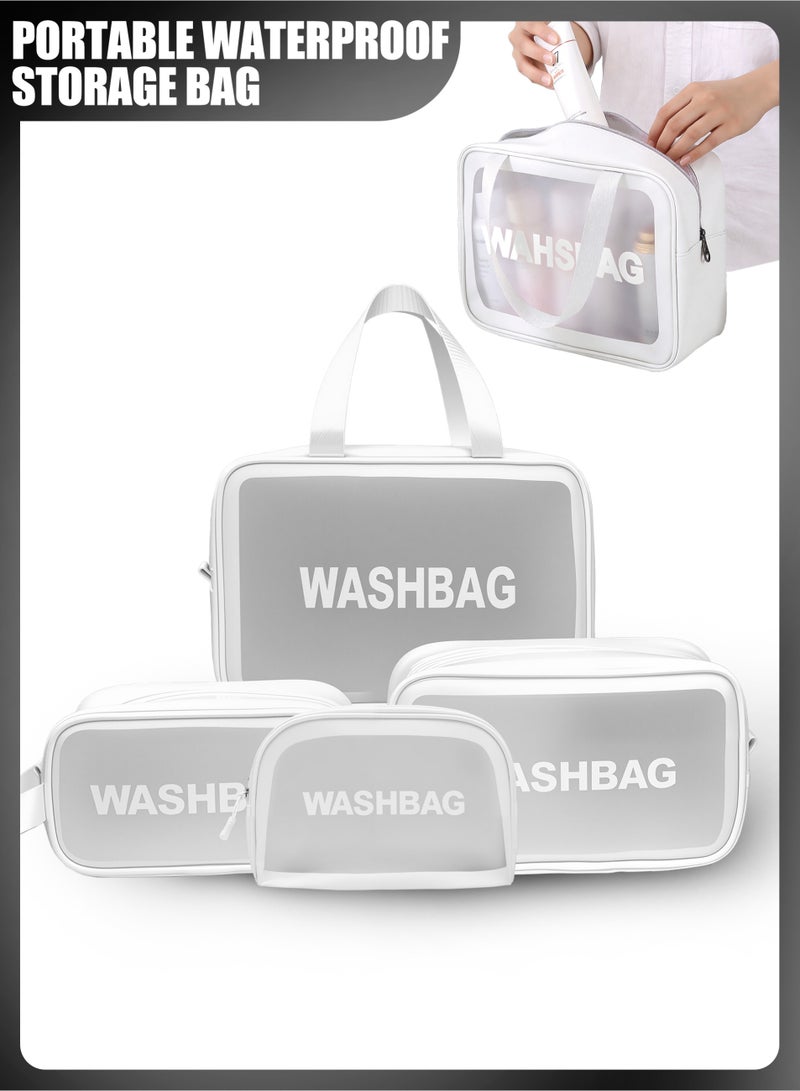 4 قطع حقائب مستحضرات تجميل شفافة حقائب مكياج محمولة مقاومة للماء منظم لحقائب السفر أبيض - Image 1