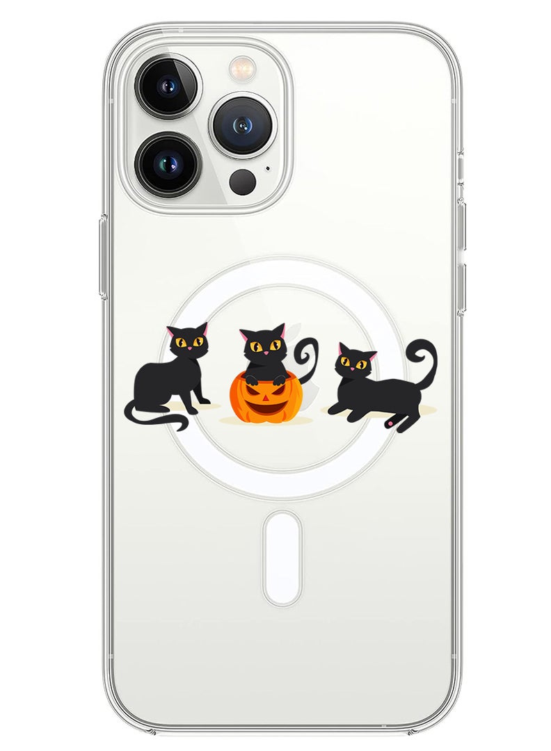 Theodor Magnetic Case for iPhone 13 Pro Max 6.7-inch Compatible with MagSafe Wireless Charging, Shockproof Phone Bumper Cover Cats Pumpkin Halloween2-01 - Image 1