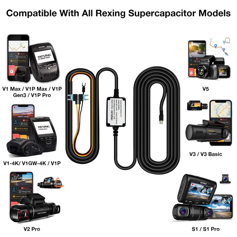 REXING Smart Hardwire Kit Mini-USB Port V1 V1P WiFi Version V3 and S1 Dash Cams - Image 2