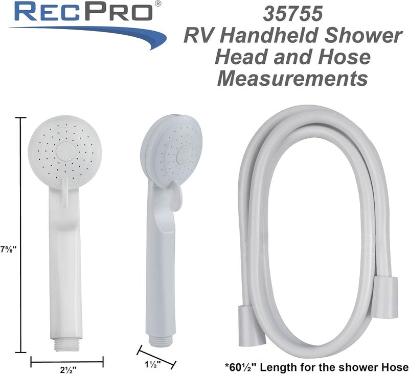 RecPro RV 60" White Vinyl Handheld Shower Head & Hose with Shut-Off Valve | Durable, Adjustable, and Easy to Install - Image 3