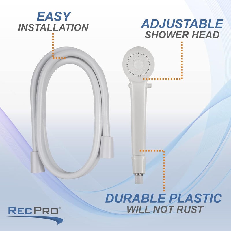 RecPro RV 60" White Vinyl Handheld Shower Head & Hose with Shut-Off Valve | Durable, Adjustable, and Easy to Install - Image 4