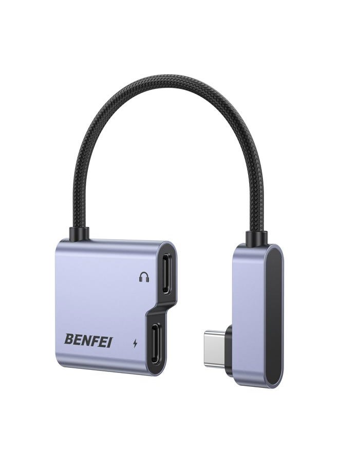 Benfei مقسم USB C 1 في 2 مخرج مزدوج مع مقبس صوت USB C مع شحن سريع 60W، سماعة رأس صوتية من نوع C متوافقة مع iPhone 16/16 Pro/Pro Max، Samsung Galaxy S25/S24/S23 iPad Pro، Pixel 9 - Image 1