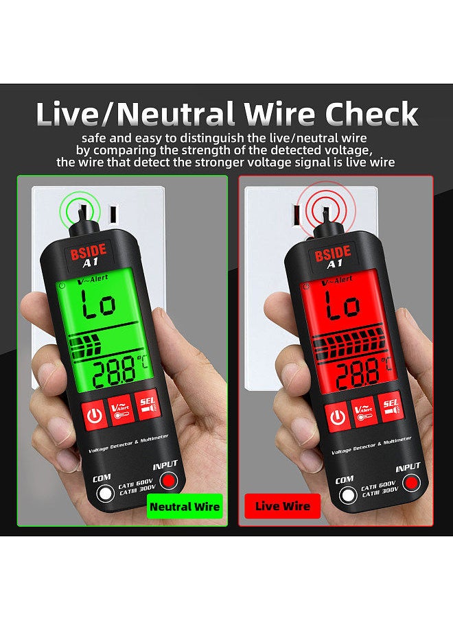 BSIDE A1 Mini Multimeter LCD Digital Tester Voltage Detector 2000 Counts DC/AC Voltage Frequency Resistance NCV Continuity Live Wire Neutral Wire Check True RMS Meter