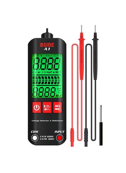 BSIDE A1 Mini Multimeter LCD Digital Tester Voltage Detector 2000 Counts DC/AC Voltage Frequency Resistance NCV Continuity Live Wire Neutral Wire Check True RMS Meter