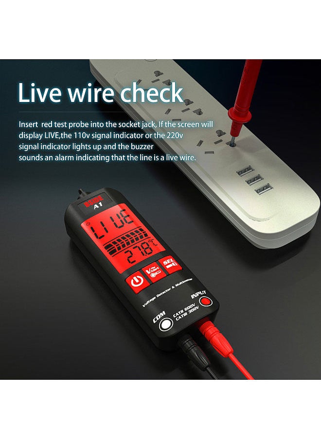 BSIDE A1 Mini Multimeter LCD Digital Tester Voltage Detector 2000 Counts DC/AC Voltage Frequency Resistance NCV Continuity Live Wire Neutral Wire Check True RMS Meter