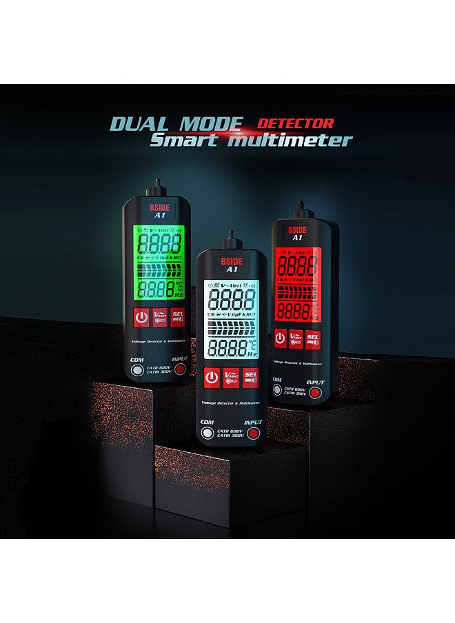 BSIDE A1 Mini Multimeter LCD Digital Tester Voltage Detector 2000 Counts DC/AC Voltage Frequency Resistance NCV Continuity Live Wire Neutral Wire Check True RMS Meter