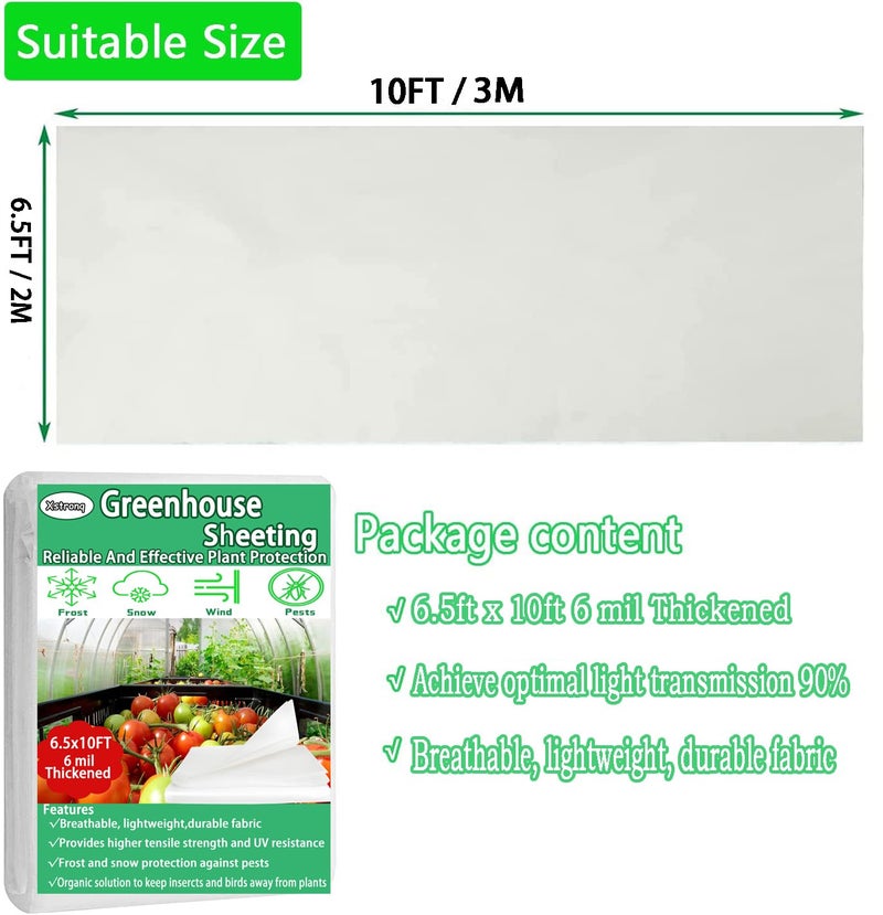 Xstronq 6.5FTx10FT Greenhouse Plastic Sheeting, 6 Mil Thick Clear Polyethylene Film, Waterproof Wind Frost Dust UV Resistant Green House Plastic Covering for Outdoor Plant, Garden, (6.5ft x 10ft) - Image 2