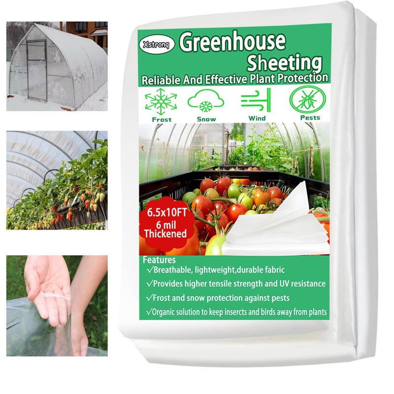 Xstronq 6.5FTx10FT Greenhouse Plastic Sheeting, 6 Mil Thick Clear Polyethylene Film, Waterproof Wind Frost Dust UV Resistant Green House Plastic Covering for Outdoor Plant, Garden, (6.5ft x 10ft) - Image 1