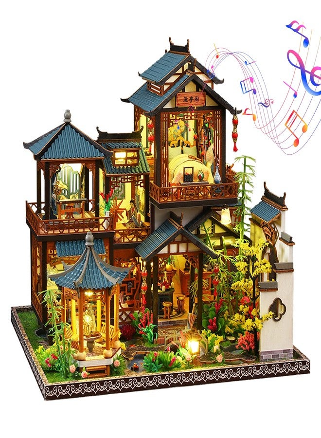 Plustopoy DIY Miniature House Kit: Villa Tiny House Kit with LED Light - DIY Wooden Dollhouse Miniature Kit for Adults Teen, Wooden Crafts Vintage Courtyard Doll House Kit, Great Handmade Crafts Gift - Image 1