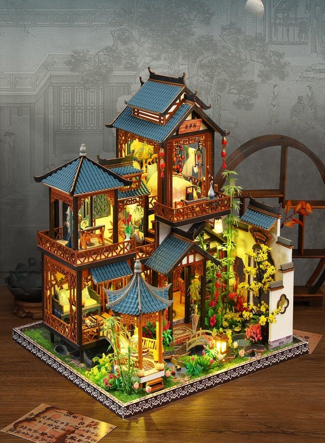 Plustopoy DIY Miniature House Kit: Villa Tiny House Kit with LED Light - DIY Wooden Dollhouse Miniature Kit for Adults Teen, Wooden Crafts Vintage Courtyard Doll House Kit, Great Handmade Crafts Gift - Image 5