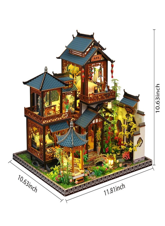 Plustopoy DIY Miniature House Kit: Villa Tiny House Kit with LED Light - DIY Wooden Dollhouse Miniature Kit for Adults Teen, Wooden Crafts Vintage Courtyard Doll House Kit, Great Handmade Crafts Gift - Image 4
