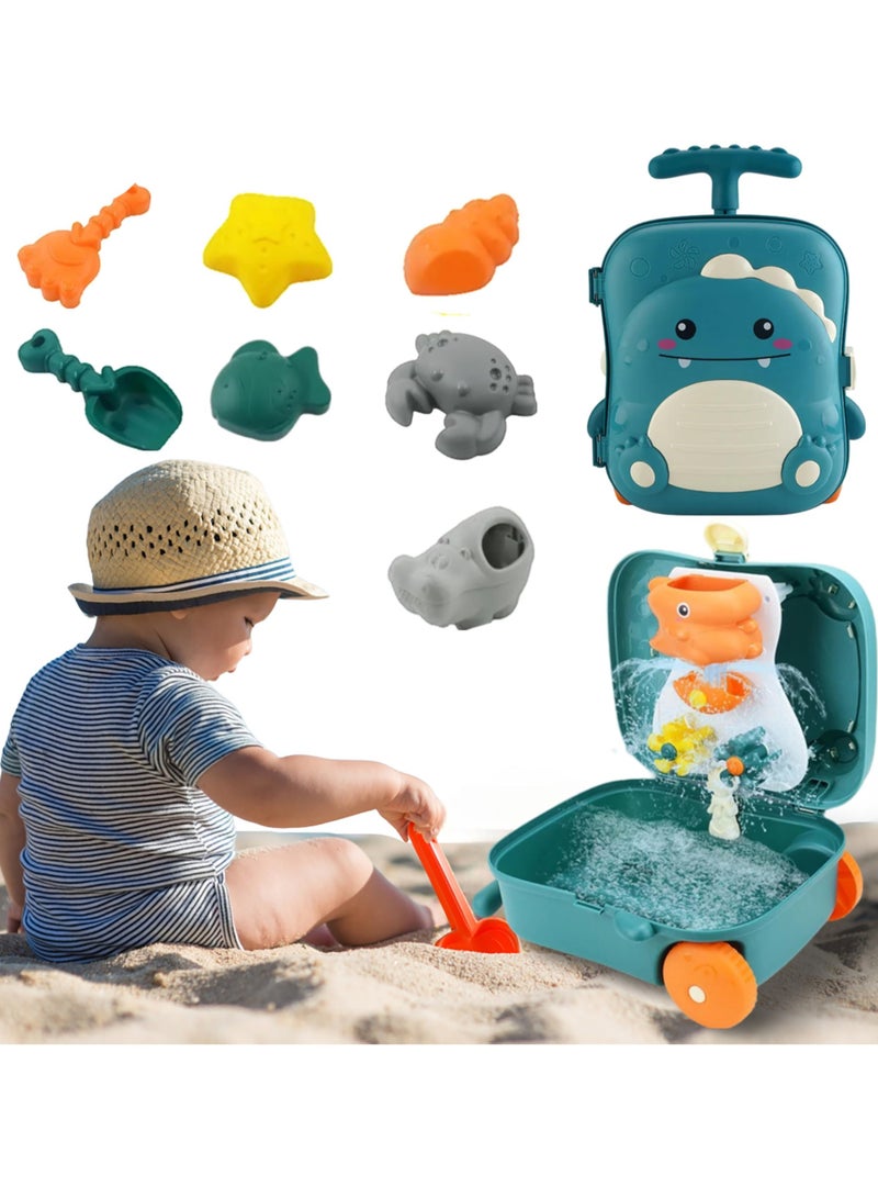 Excefore Beach Toys for Toddlers, Toddler Sand Toys Set with Water Wheel, Animal Molds, Watering Can, Sand Scoop in Cute Dinosaur Case | Essential Summer Travel & Bathtub Toys for Kids - Image 1