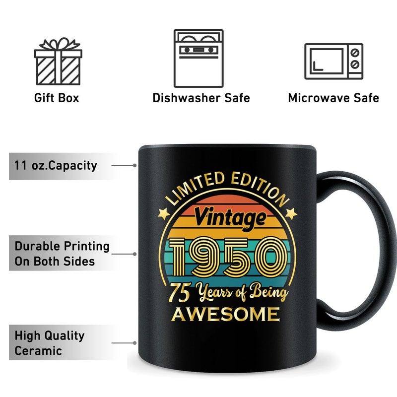 Qupt 75Th Birthday Gifts For Women Men  75Th Birthday Gifts For Him  75 Years Old Gifts  1950 Birthday Gifts For Women Men  1950 Birthday Gifts For Her Him  75Th Birthday Presents Coffee Mug - Image 3