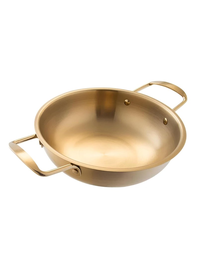 A cooking and serving bowl made of stainless steel gold color with double handles - size 22 CM - Image 1