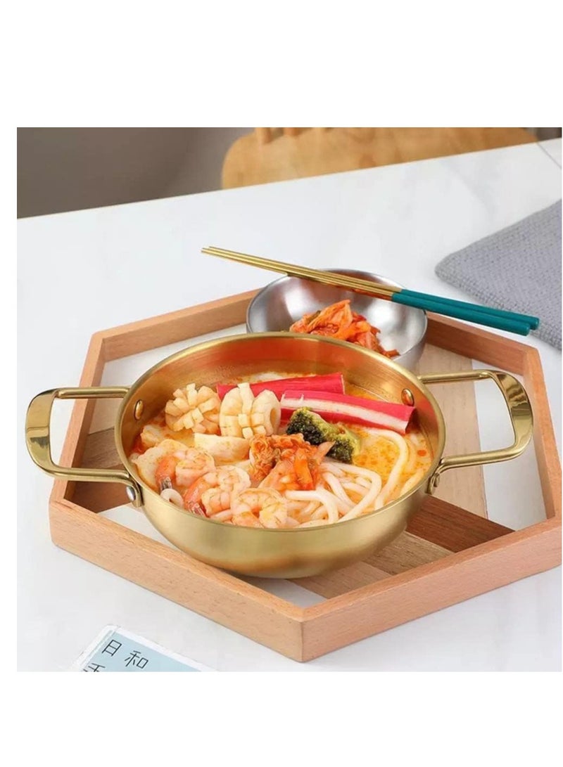A cooking and serving bowl made of stainless steel gold color with double handles - size 22 CM - Image 4