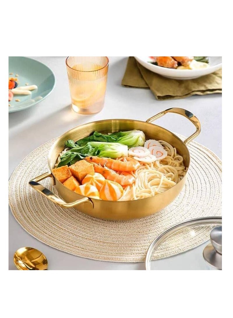A cooking and serving bowl made of stainless steel gold color with double handles - size 22 CM - Image 5