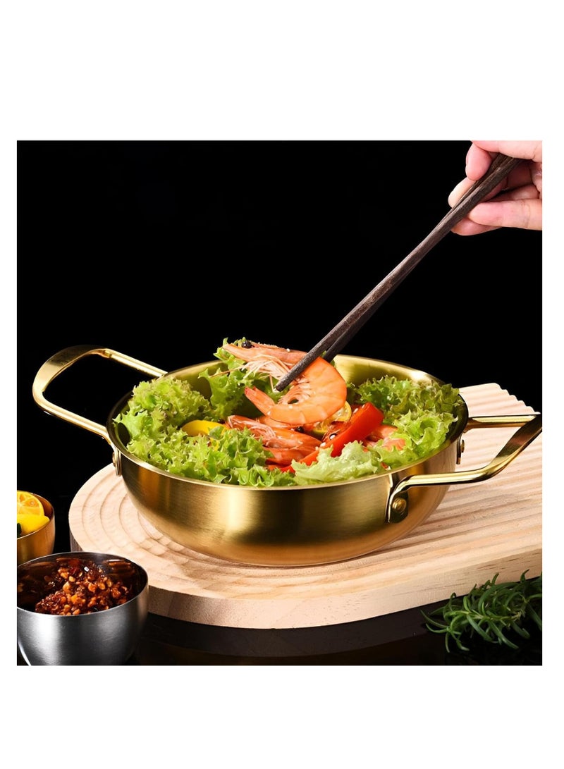 A cooking and serving bowl made of stainless steel gold color with double handles - size 22 CM - Image 2