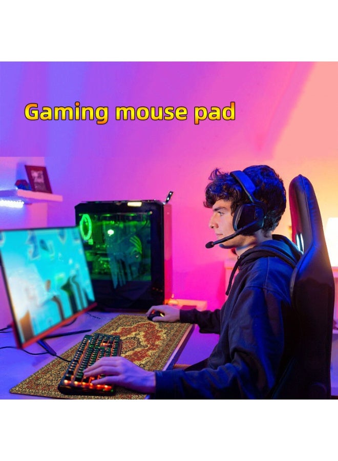 Persian pattern/Moroccan/retro/ethnic style large desktop mouse pad, waterproof gaming mouse pad, 800 x 300 x 3mm, 31.5 x 11.8 x 0.157 inches, gaming mouse pad, non slip desk pad, XL gaming mouse pad, thick rubber desk pad mouse pad, suitable for gaming, office and home use - Image 4