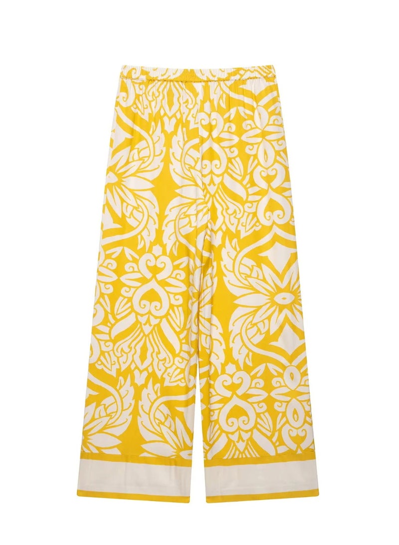Shougu Collar Long Sleeved Shirt With Yellow Printed Pants Set  - Image 5
