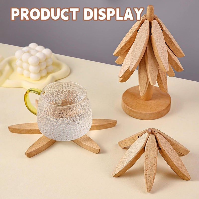QIYLQE Natural Foldable Black Walnut Wooden Trivet Set - 4 Trivets + 1 Stand for Hot Dishes, Pot, Bowl, Teapot, Hot Pot Holders (Black) - Image 3